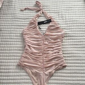 Fashion Nova Blush Pink Ruched Bodysuit Halter Top